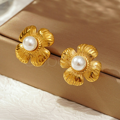 Classic 304 Stainless Steel Imitation Pearl Flower Stud Earrings GL7726-1