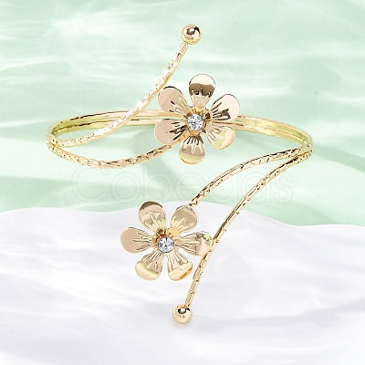 Lotus Alloy Arm Cuff Bangles for Girl Women AJEW-A063-01E-G-1