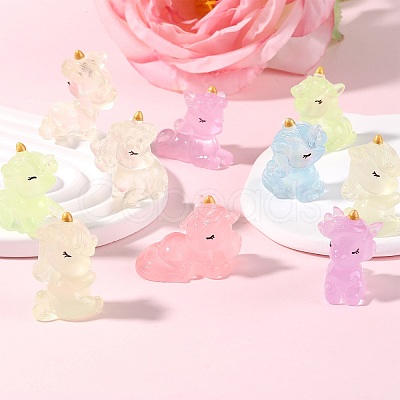 24pcs 6 Styles Luminous Resin 3D Unicorn Figurines DJEW-SZ0001-15-1