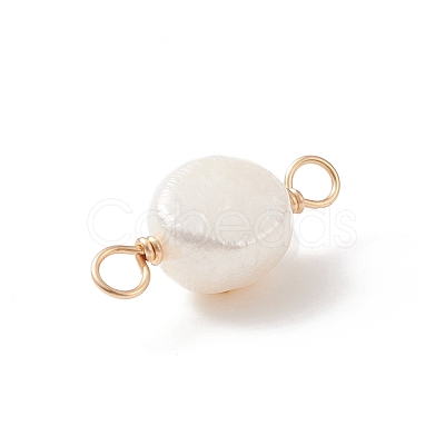 Grade AA Natural Cultured Freshwater Pearl Connector Charms with Golden Tone Alloy Slices PALLOY-JF01996-01-1