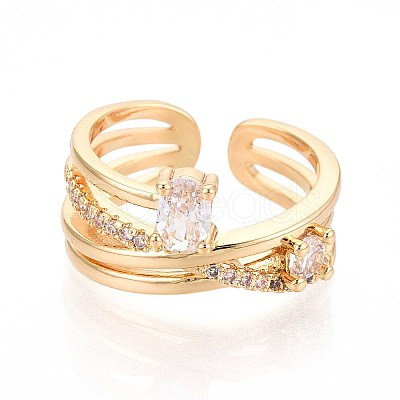Brass Micro Pave Cubic Zirconia Cuff Rings KK-T074-79G-1