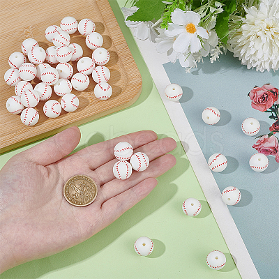 40Pcs Printed Round Silicone Focal Beads SIL-OC0001-24C-1