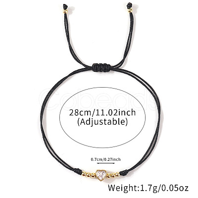 3Pcs Adjustable Brass Micro Pave Clear Cubic Zirconia Bead Braided Bead Bracelets. Waxed Cord Braided Bracelets for Women PW0686-1-1