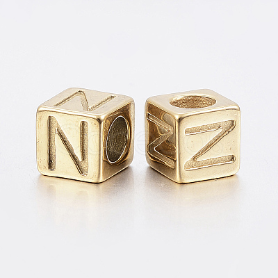 304 Stainless Steel Large Hole Letter European Beads X-STAS-H428-01G-N-1