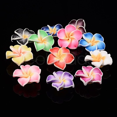 Handmade Polymer Clay 3D Flower Plumeria Beads X-CLAY-Q192-15mm-M-1