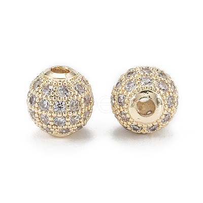 Brass Micro Pave Clear Cubic Zirconia Beads ZIRC-D274-02G-02-1