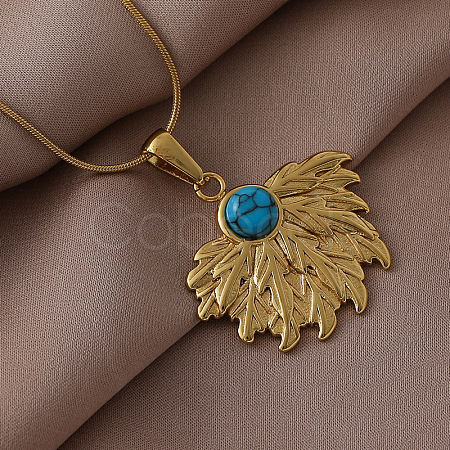316 Surgical Stainless Steel with Synthetic Turquoise Sunflower Pendant Necklaces for Women EA3001-1