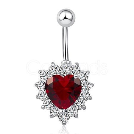 Piercing Jewelry Real Platinum Plated Brass Rhinestone Heart Navel Ring Belly Rings AJEW-EE0001-32B-1