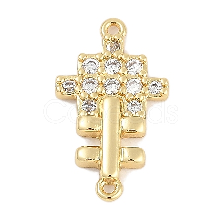 Brass Clear Cubic Zirconia Cross Connector Charms KK-Q028-33G-1