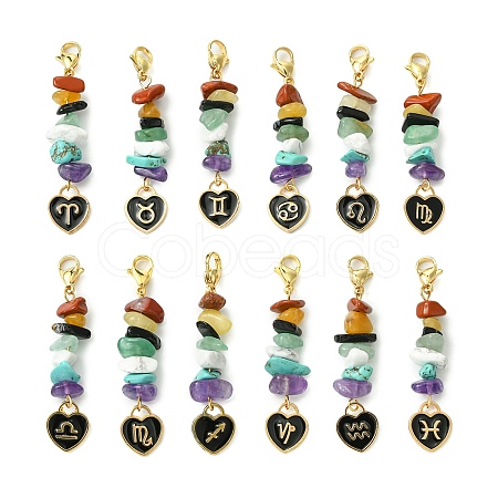 12Pcs 12 Styles Alloy Enamel Heart Constellation Pendant Decoration HJEW-JM02631-1