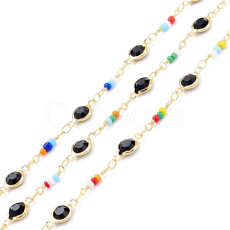 Handmade Brass Glass Flat Round Link Chains CHC-D031-07G-1