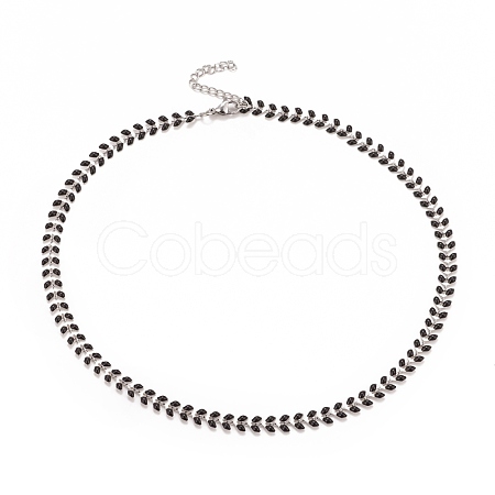 Enamel Wheat Link Chain Necklace NJEW-P220-02P-01-1