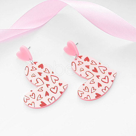 Valentine's Day Acrylic Heart Dangle Stud Earrings FS-WGE7447-07-1