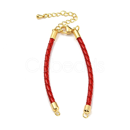 Leather Braided Cord Link Bracelets MAK-K022-01G-10-1