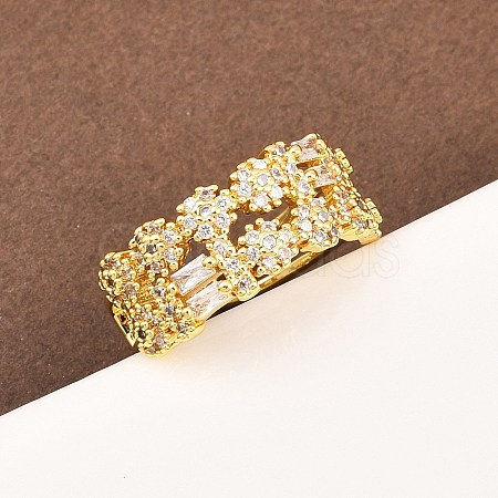 Brass Micro Pave Cubic Zirconia Cuff Rings for Women RJEW-Z113-50G-1