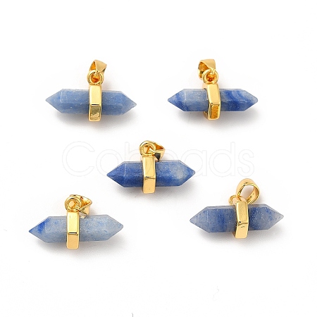 Dyed & Heated Natural Blue Aventurine Double Terminal Pointed Pendants G-P481-01G-02-1