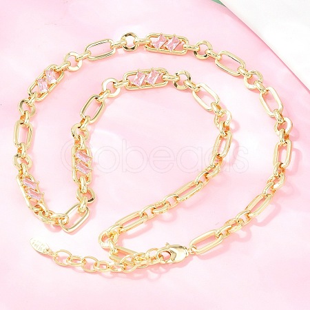 7MM Brass Pave Cubic Zirconia Figaro Chain Necklaces NJEW-D324-05G-05-1