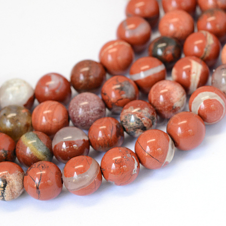 Natural Red Jasper Round Bead Strands X-G-E334-8mm-27-1