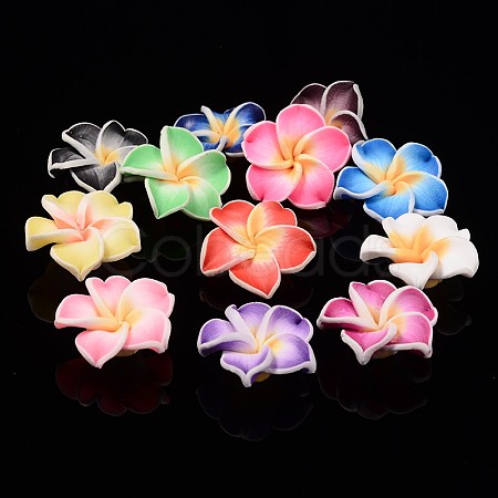 Handmade Polymer Clay 3D Flower Plumeria Beads X-CLAY-Q192-15mm-M-1