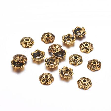 6-Petal Tibetan Style Alloy Flower Bead Caps TIBE-S220-AG-RS-1