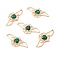 Rack Plating Alloy Rhinestone Pendants, with Plastic Imitation Pearl, Wing with Heart, Emerald, 19.5x41x4.5mm