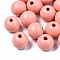 Painted Natural Wood European Beads, Large Hole Beads, Round, Salmon, 16x15mm, Hole: 4mm