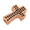 Brass Micro Pave Cubic Zirconia Beads, Cross, Rose Gold, 14x9x4mm, Hole: 1.2mm, 3pcs/bag