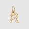 Stainless Steel Cubic Zirconia Pendants with Jump Rings, Real 14K Gold Plated, Long-Lasting Plated, Letter R, 8mm