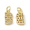 Real 18K Gold Plated Brass Micro Pave Clear Cubic Zirconia Charms, with Jump Ring, Letter.B, 11.5x6x2.5mm, Hole: 3.4mm