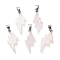 Natural Rose Quartz Pendants, Lightning Bolt Charms with Stainless Steel Color Plated 201 Stainless Steel Snap on Bails, 31~33x13~14x5mm, Hole: 7.5x4.5mm