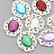 Alloy Acrylic Rhinestone Cabochons, with Rhinestone, Faceted, Oval, Silver Color Plated, Mixed Color, 31x27x5mm