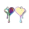 Ion Plating(IP) 304 Stainless Steel Pendant Cabochon Settings, Melting Heart Charm, Rainbow Color, Teardrop Tray: 8x6mm, 22x14.5x3mm, Hole: 1.8mm