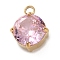 304 Stainless Steel Micro Pave Cubic Zirconia Pendants, Flat Round Charms, Pink, 10.5x8x4.5mm, Hole: 1.8mm