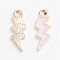 Alloy Enamel Pendants, Lightning, Light Gold, Pearl Pink, 20.5x7.5x1.5mm, Hole: 2mm