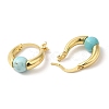 Synthetic Turquoise Round Beaded Hoop Earrings EJEW-A099-03G-03-3