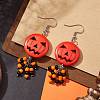 Synthetic Turquoise Pumpkin Dangle Earrings with Seed Beaded EJEW-TA00237-3