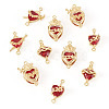 10Pcs 5 Styles Brass with Glass Dark Red Sacred Heart Connector Charms KK-TA0008-63-3