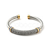 304 Stainless Steel Twist Rope Shape Open Cuff Bangle with Rhinestone for Women BJEW-D449-01GP-04-1