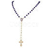 Blue Round Glass Rosary Bead Necklaces NJEW-JN05626-2