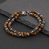 Natural Tiger Eye Round and Lava Rock Column Beaded Necklaces for Men AD4538-2-1