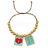 8mm Round Brass Bead Glass Seed Beaded Square with Heart Letter FE Charms Bracelets RH7908-1