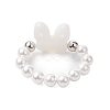 Round Shell Pearl & Brass Beads Stretch Rings RJEW-JR00689-02-4