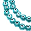 Handmade Evil Eye Lampwork Flat Round Bead Strands LAMP-L058-8mm-11-3