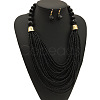 Bohemian Alloy & Resin & Glass Seed Beaded Multilayer Necklaces & Dangle Earrings FS-WG32A45-04-1