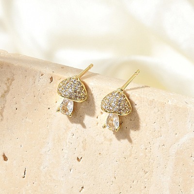 Brass Micro Pave Clear Cubic Zirconia Stud Earrings EJEW-R016-26G-13-1
