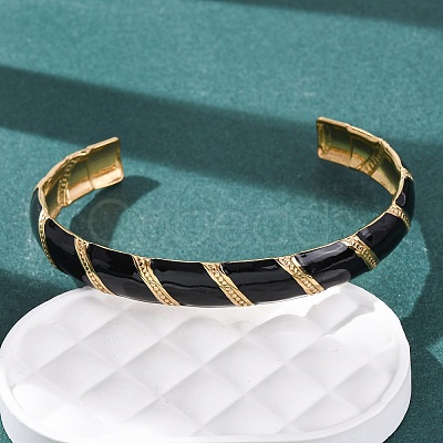 304 Stainless Steel Enamel Bangles for Women BJEW-H637-01G-1