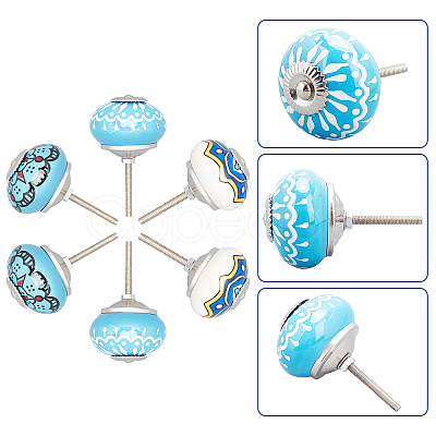 6Pcs 3 Styles Printing Porcelain Drawer Knobs FIND-GA0001-29D-1