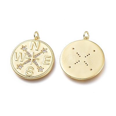 Brass Micro Pave Clear Cubic Zirconia Pendants X-ZIRC-I048-06G-1