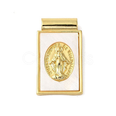 Rack Plating Brass Pave Natural Shell Rectangle Pendants KK-P279-02B-G-1