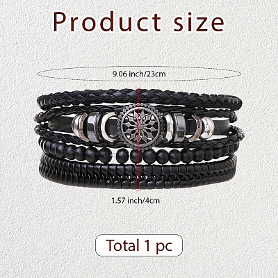 1Pc Cowhide & Imitation Leather Cord Knitted Multi-strand Bracelets AJEW-GF0011-50A-1